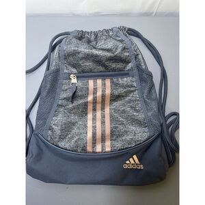 Adidas Gray Gold Drawstring Back Pack With From‎ Zipper Pouch 14x16"